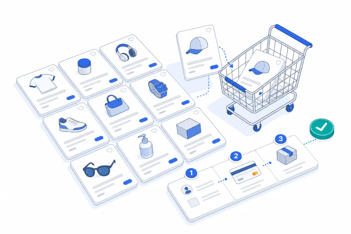 E-commerce & WooCommerce, abstract technical illustration