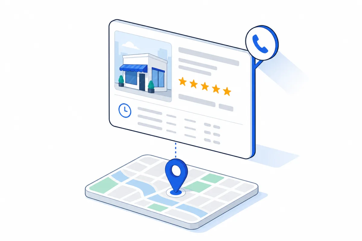 Google Business Profile optimization, abstract technical illustration