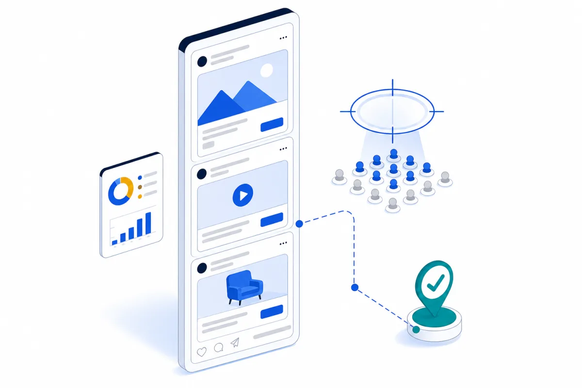 Meta (Facebook & Instagram) ads, abstract technical illustration