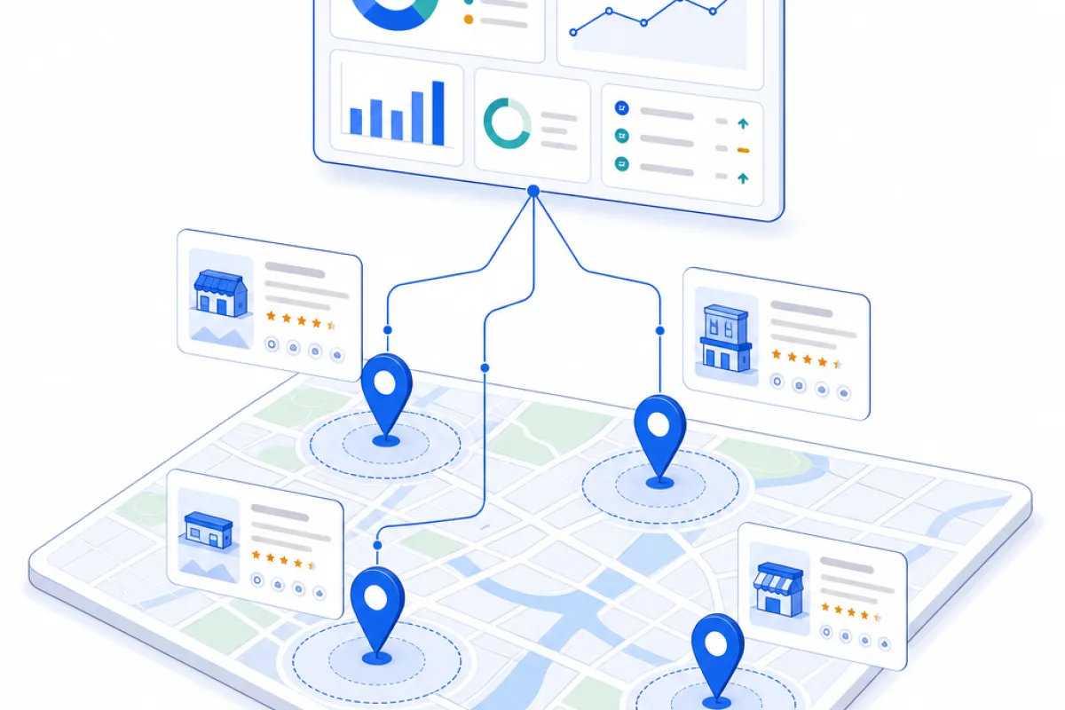 Multi-location SEO, abstract technical illustration